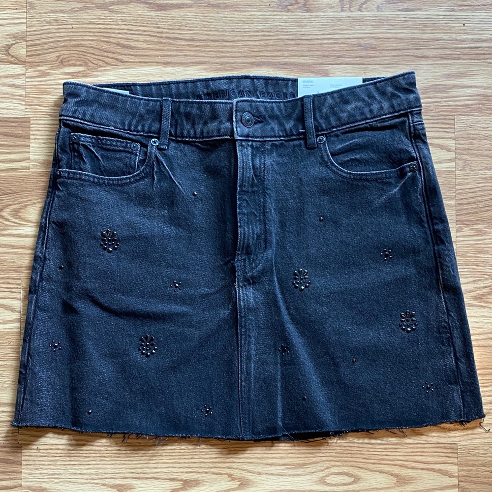 American Eagle Outfitters Black Studded Denim Mini Skirt